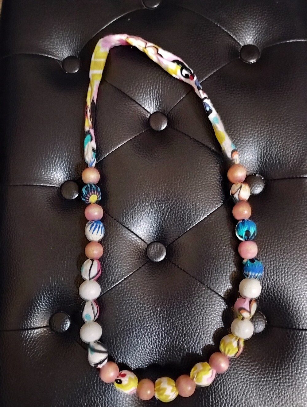 Colorful Beaded Fabric Wooden Beads Necklace - Multicolor Statement
